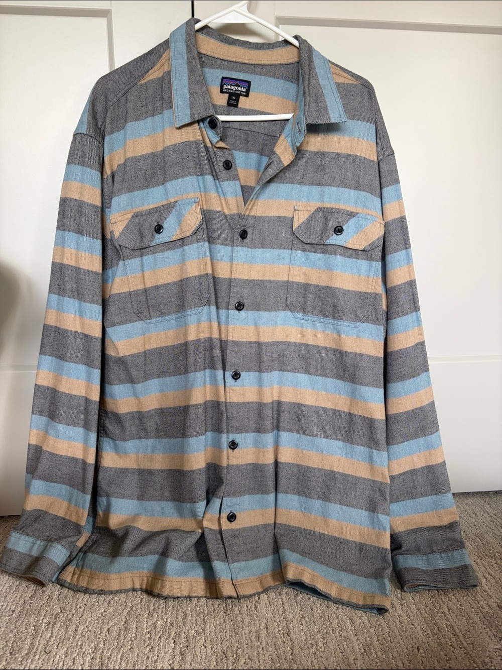 Patagonia Men’s Long-Sleeve Striped Button-Down Shirt - Gray, Blue & Tan